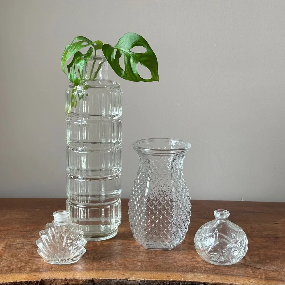 VTG Cut Glass Oil Diffuser Round Vase Plant Propagation Mini Jar Decor Display